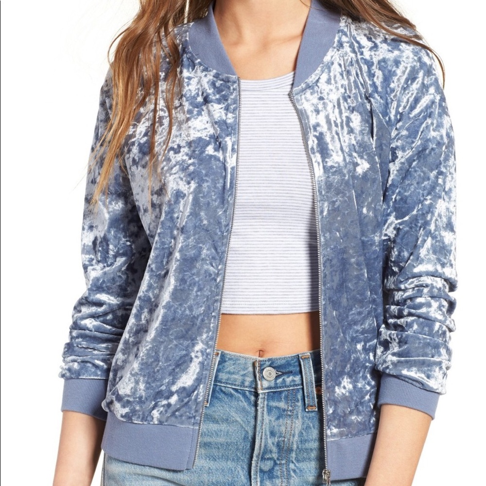 Love, Fire Ice Denim Velvet Bomber Jacket