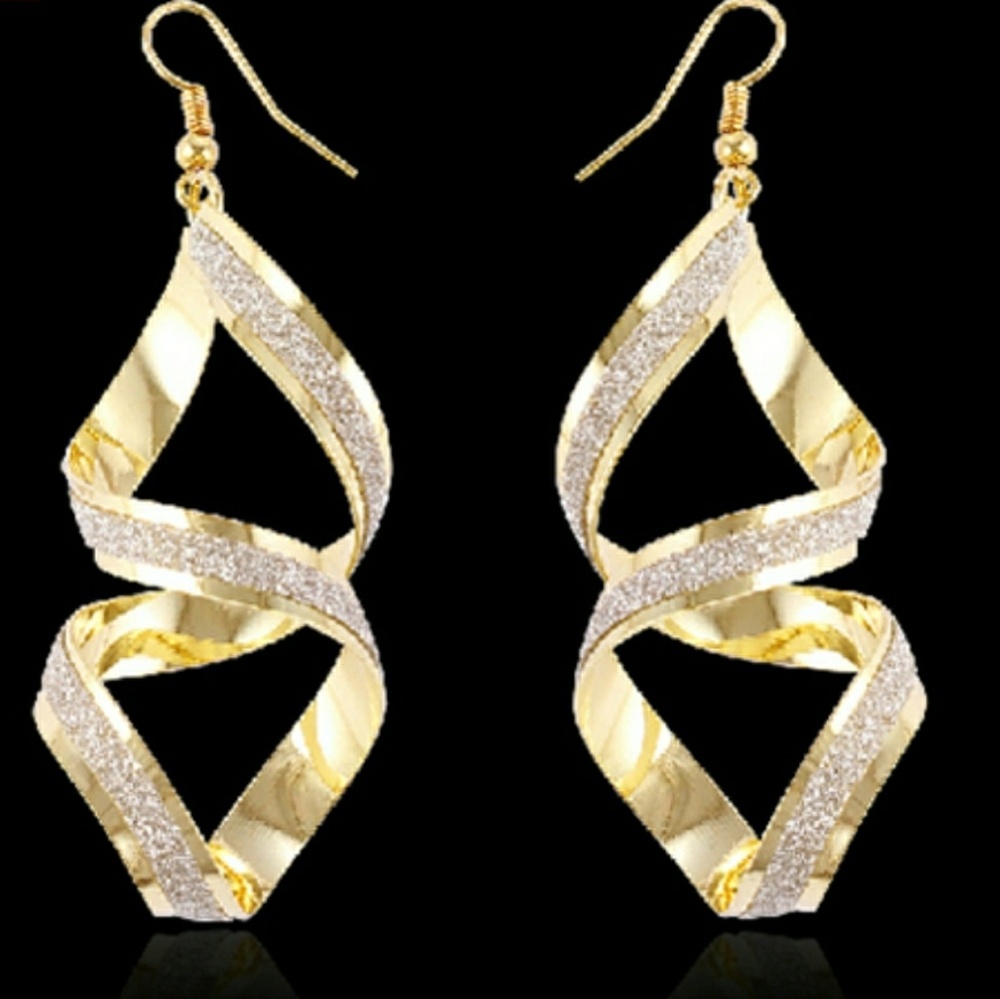 Gold with silver sand textured drop earrings