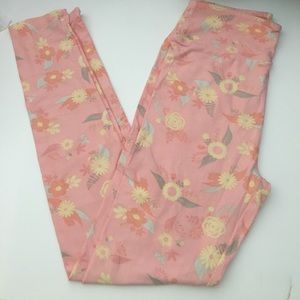 Pink floral os leggings