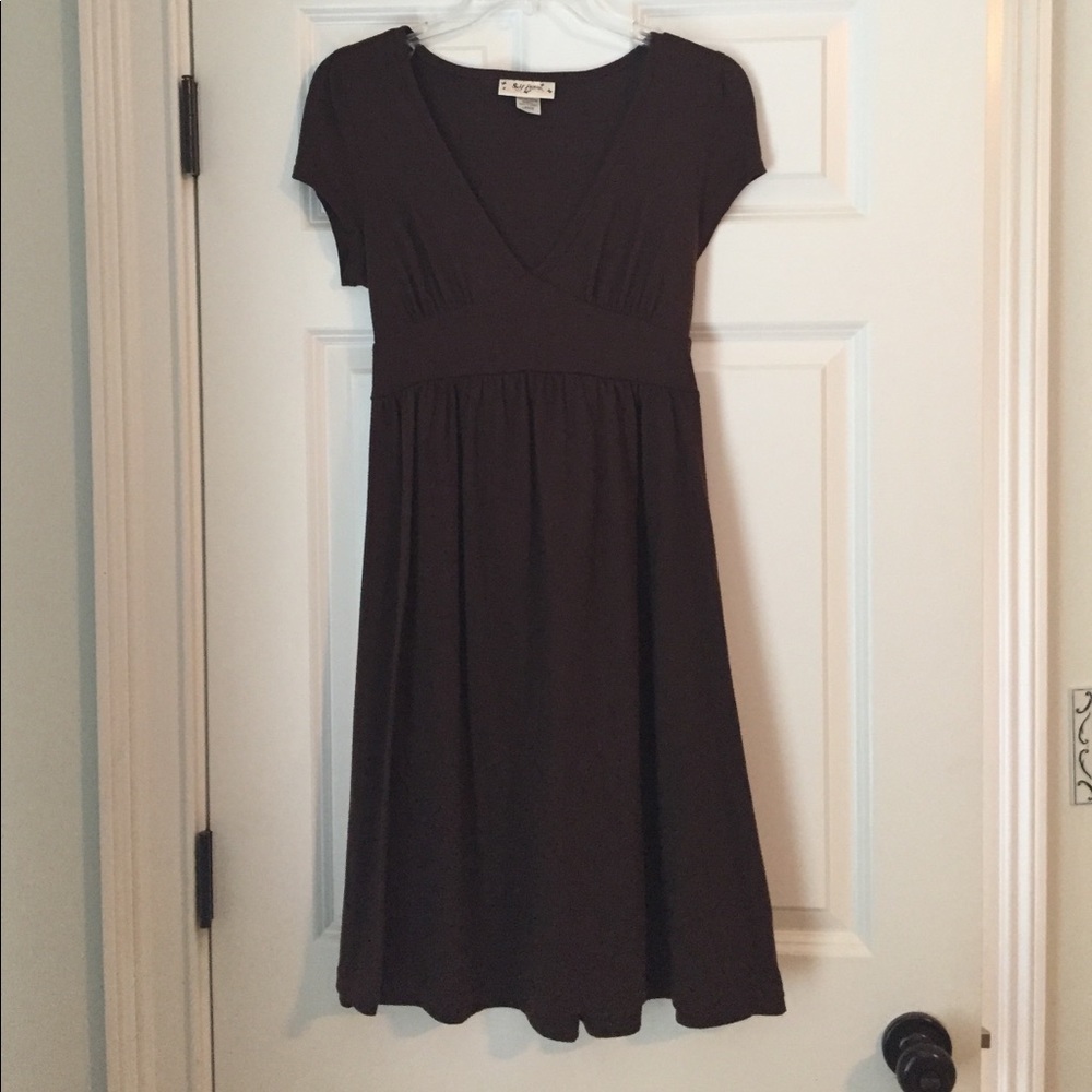 Dark Brown Cap-sleeve Cinched Dress
