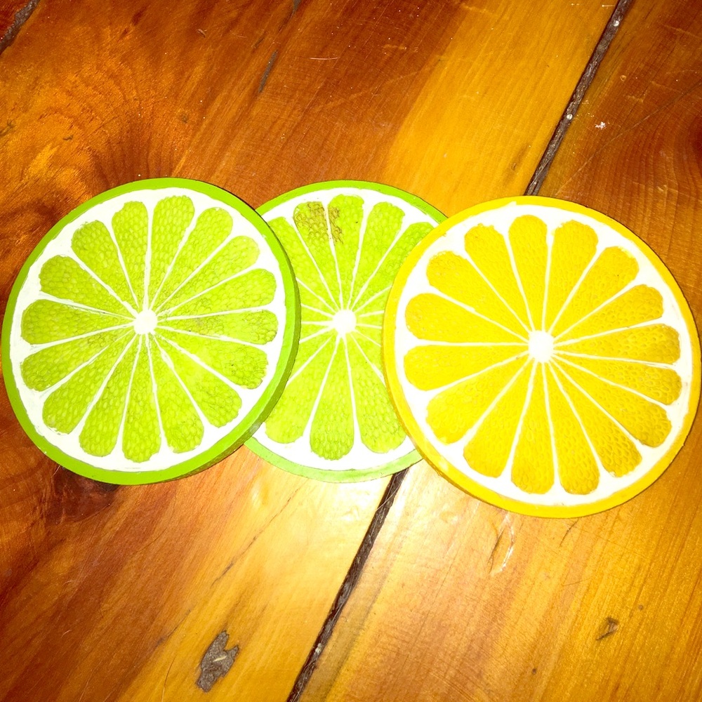 Yellow & lemon lime drink coasters for glass table