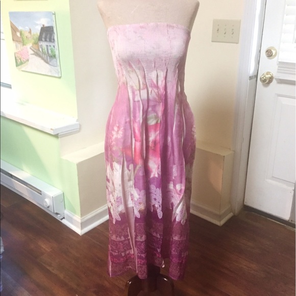 Beautiful Pink Floral Dress - no shoulder - Picture 1 of 2