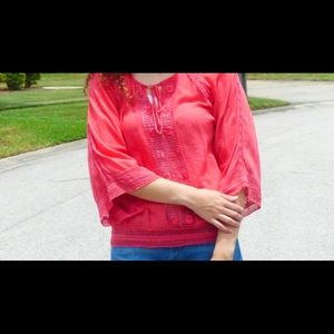 Long sleeve orange/coral blouse from Altar'd State