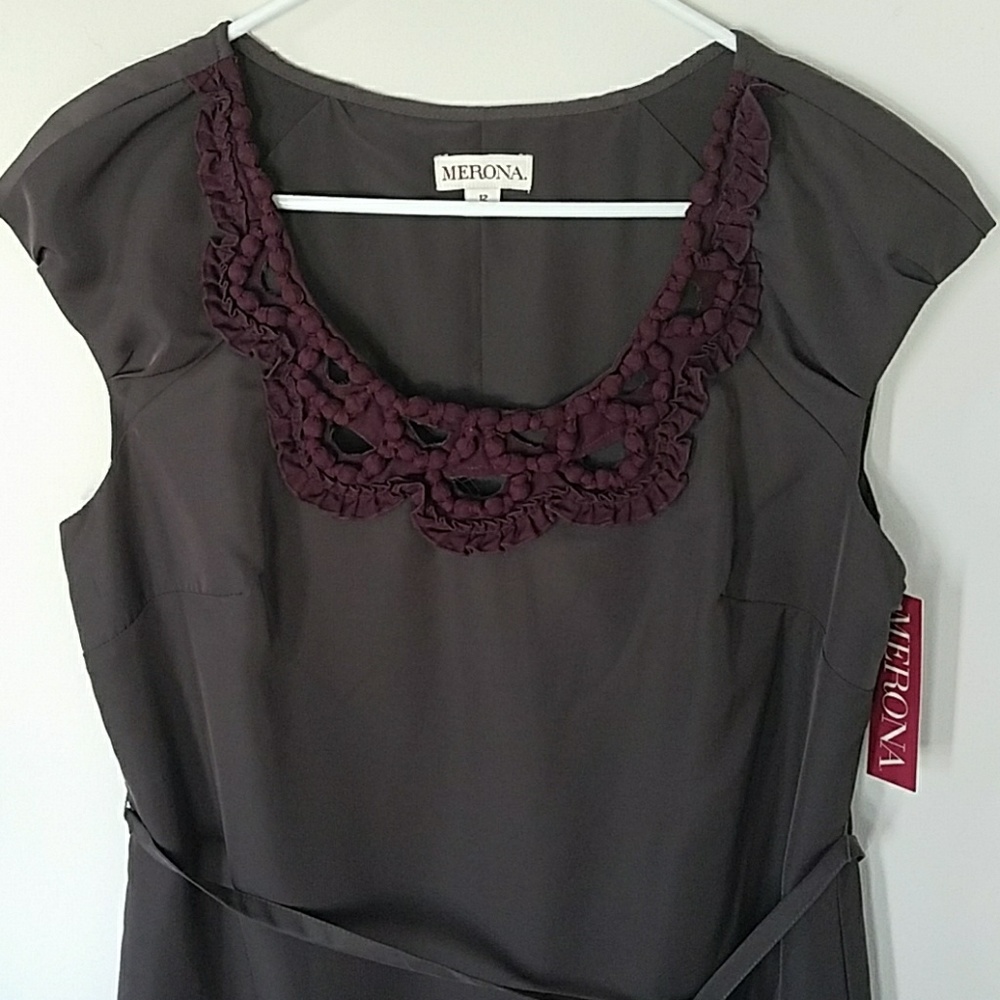 Gray cap sleeve dress with neckline detail