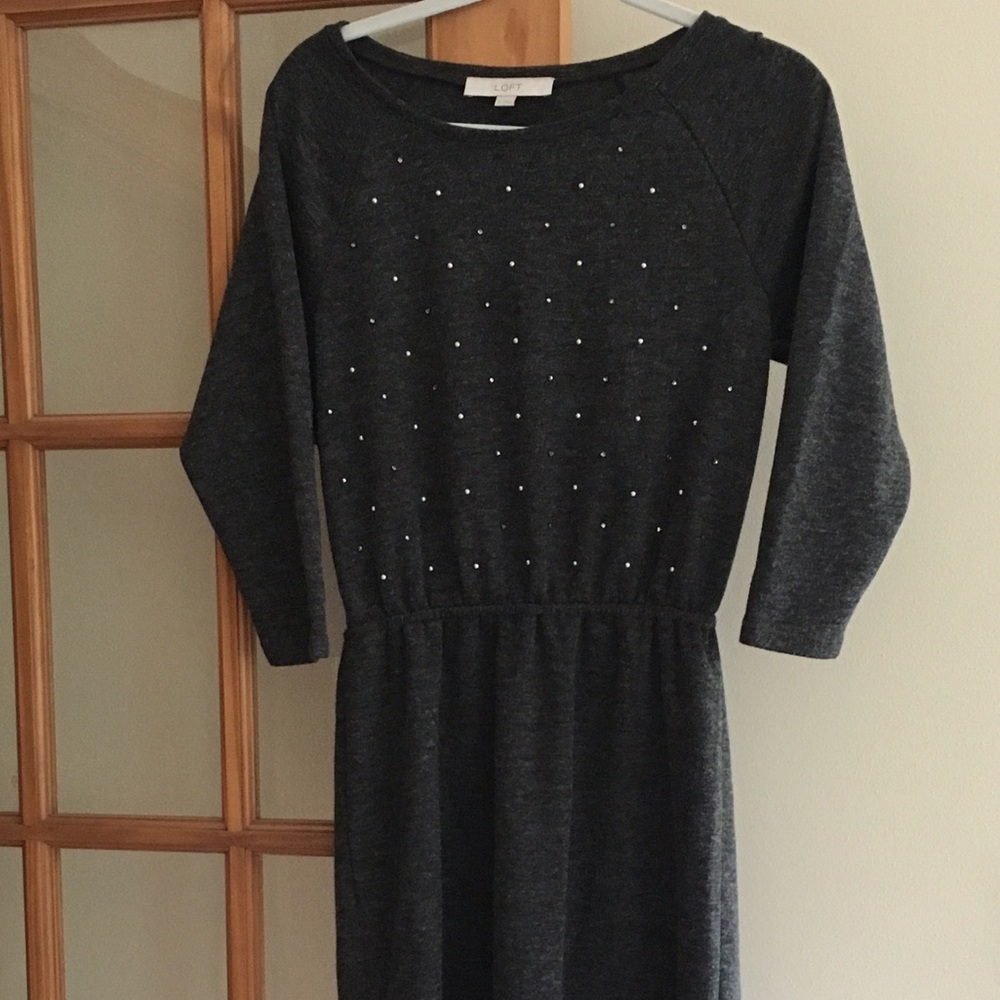 LOFT Grey Beaded Sweater Dress