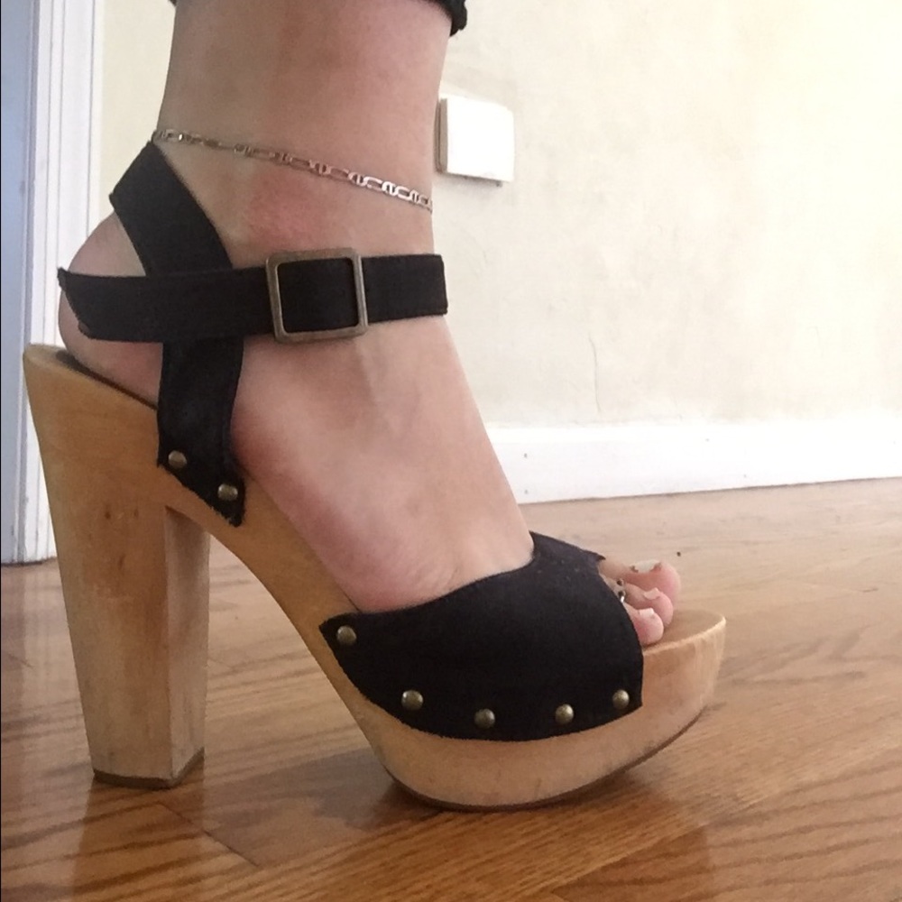 Black and Wooden Heel