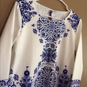 Moroccan Patterned White and Blue Dress