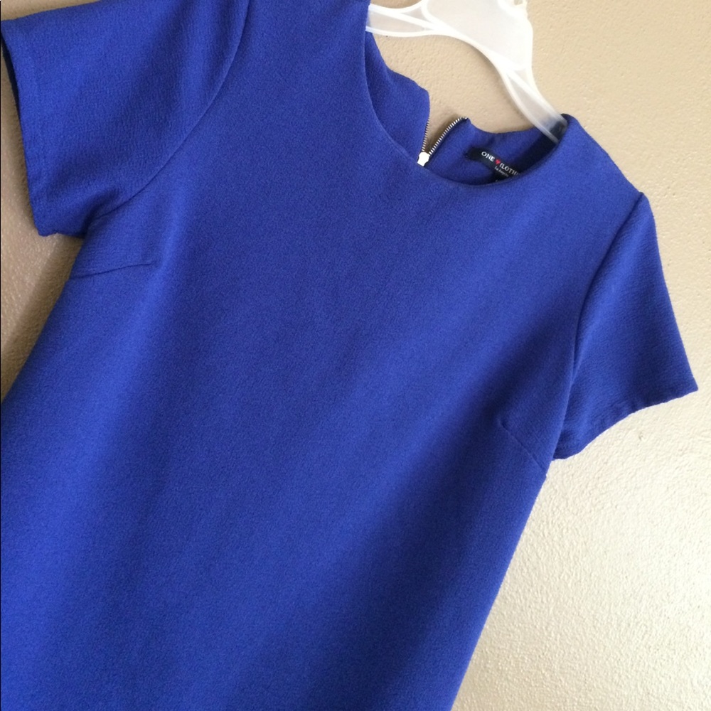 Mini Royal Blue Shift Dress with zipper on back