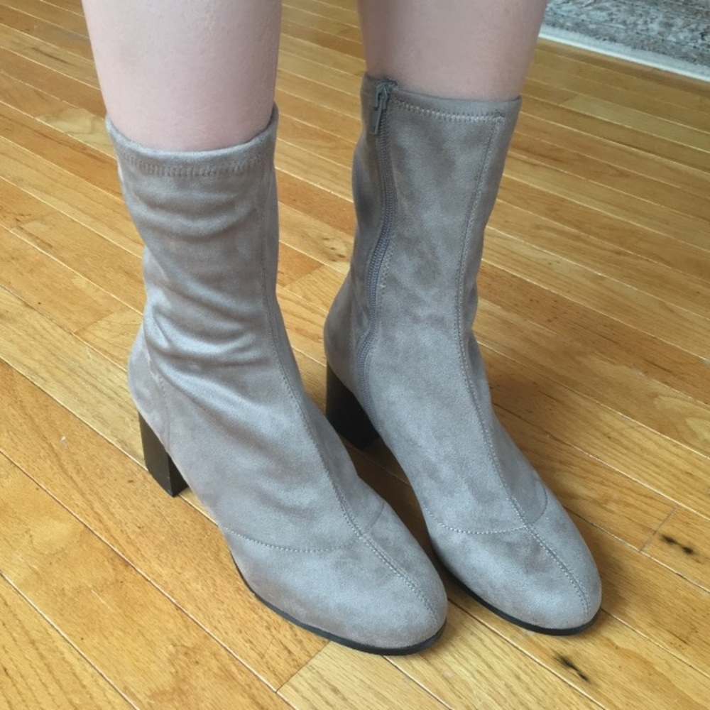 Suede mid-calf boots, taupe