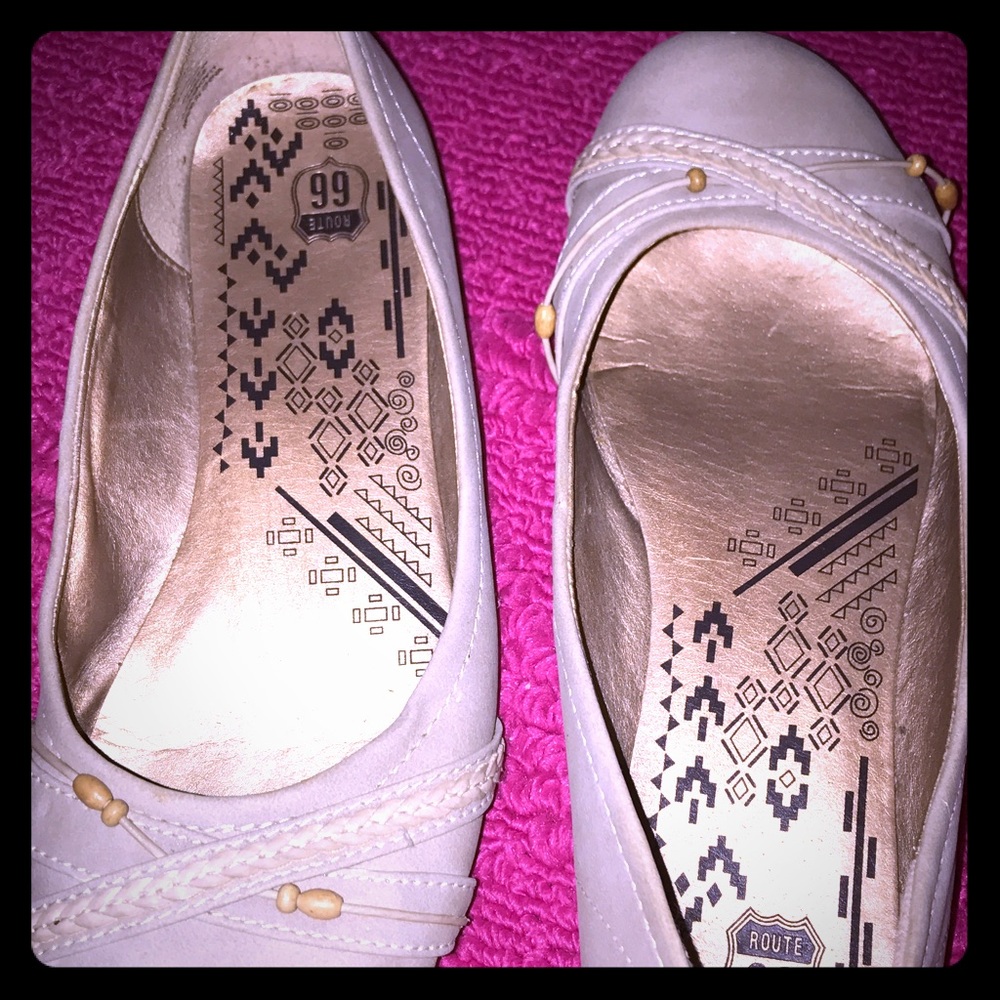 camel color flats w/ simple braid n bead accents