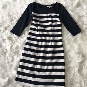 Banana Rep 0P navy white striped 3/4 sleeve dress