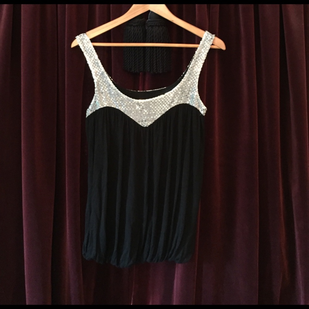 Black tank with sequin neckline