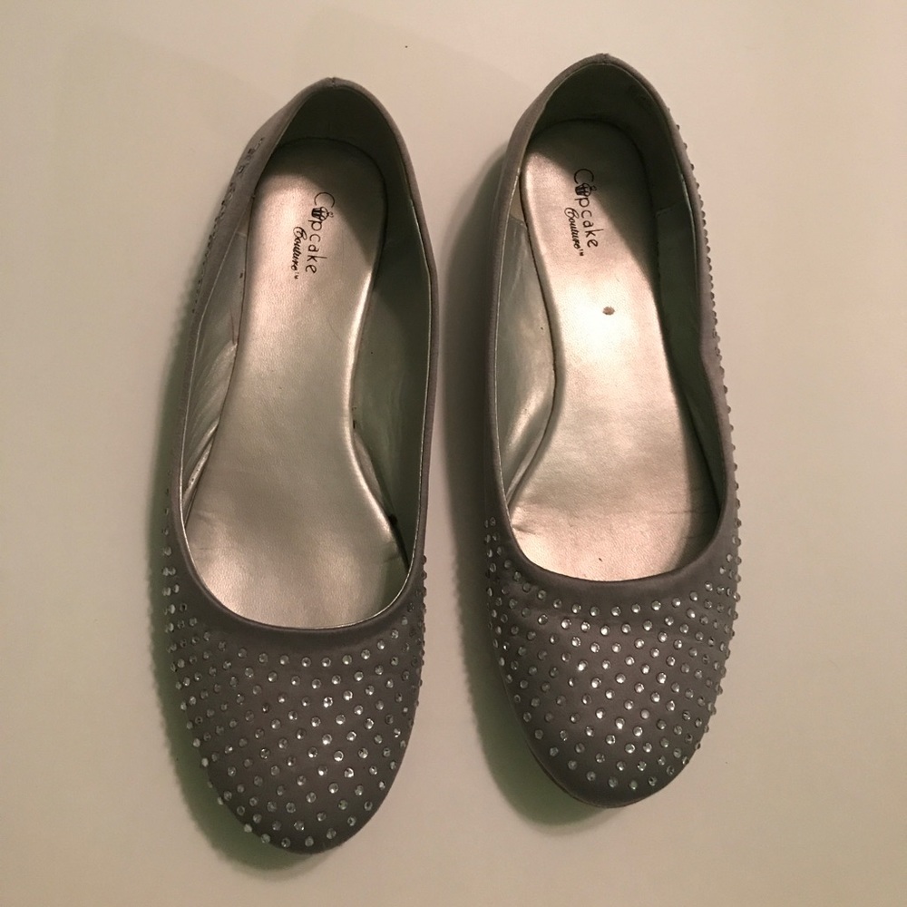 Grey rhinestone flats