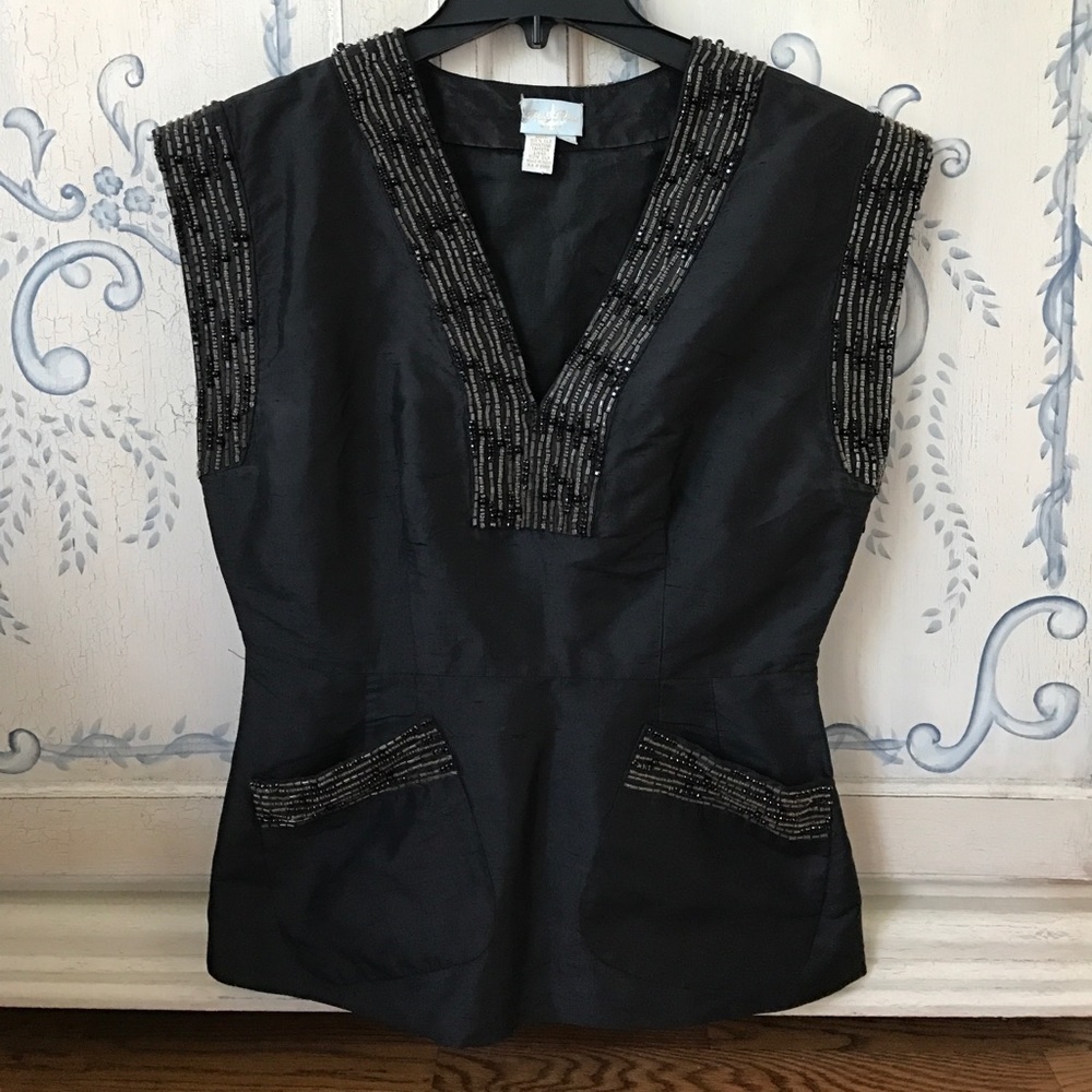 Tracy Reese NY Black Silk Taffeta Top