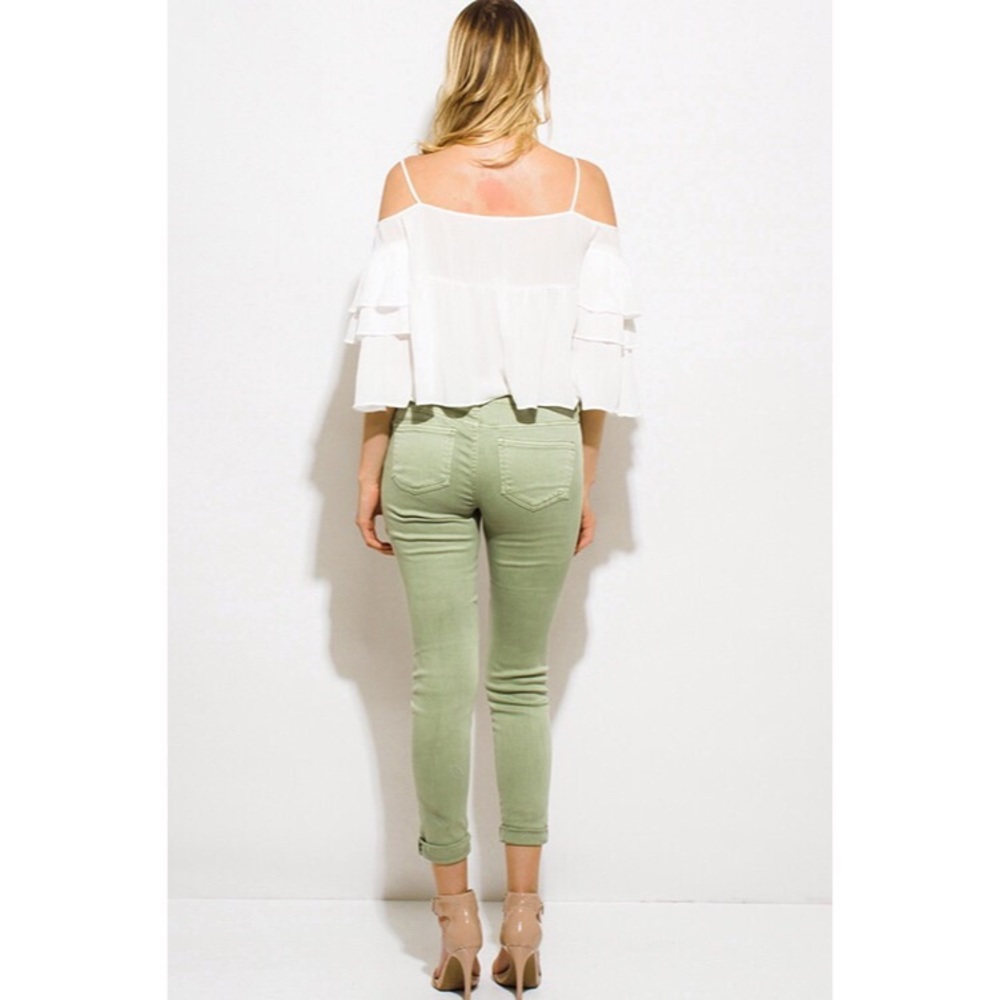 Light Green Ripped Cropped Skinny Jeans #886 - Picture 3 of 4
