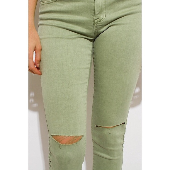 Light Green Ripped Cropped Skinny Jeans #886 - Picture 4 of 4