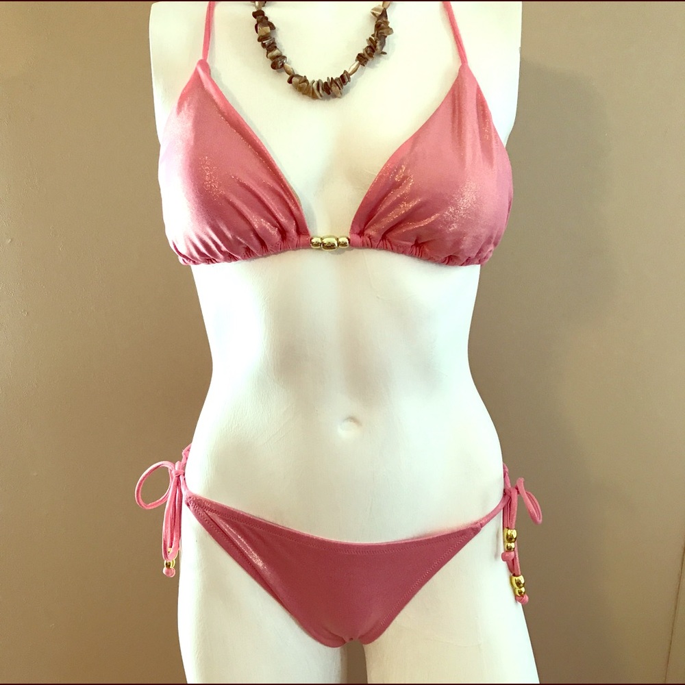 Victoria's Secret Pink Shimmer Bikini Gold Beads