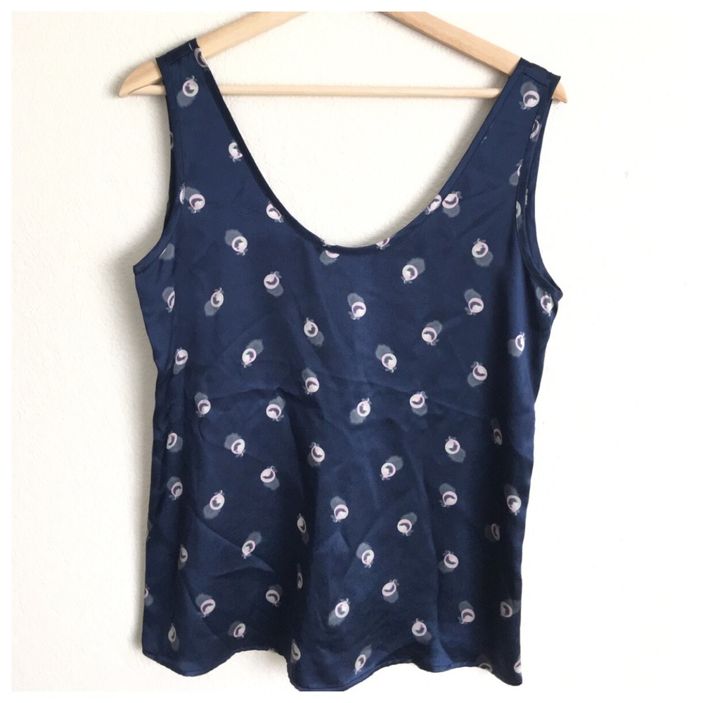 Tucker Navy Silk Polka Dot Ruched Back Tank Top