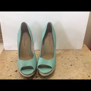Open toe turquoise heels