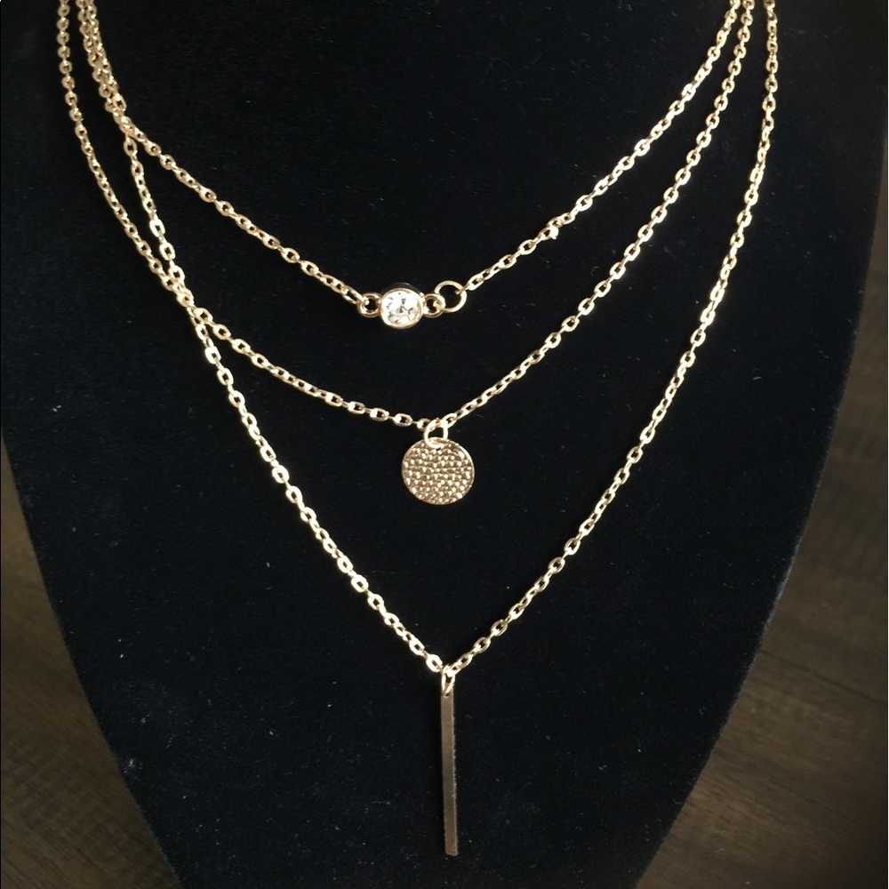 ♦️ Layered necklace drop geo bar crystal pendant - Picture 2 of 2