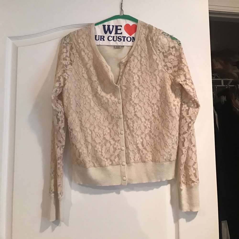 Lace cream button down cardigan from Lucky Brand