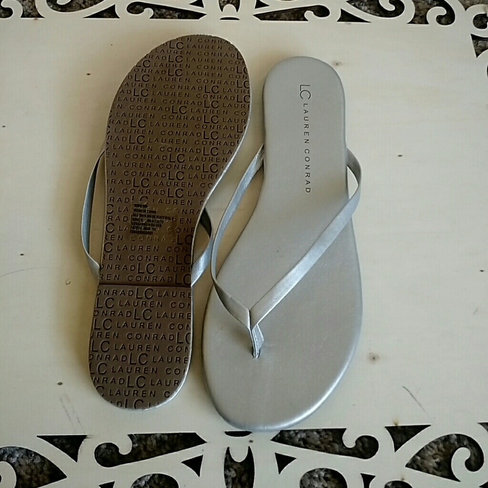 Silver Lauren Conrad Flip Flops NWOT