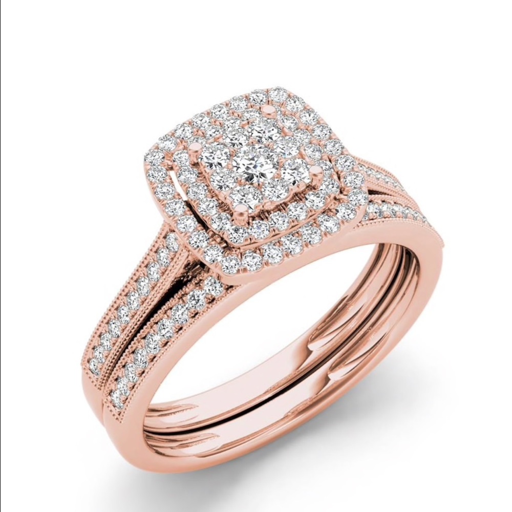De Couer 10k Rose Gold 1/3ct TDW Diamond Cluster