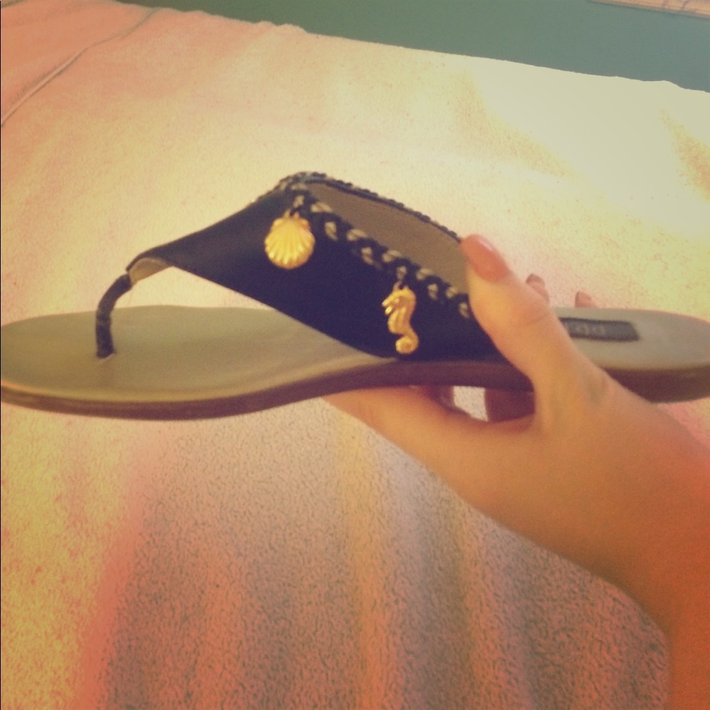 Metallic black and gold charm sandals