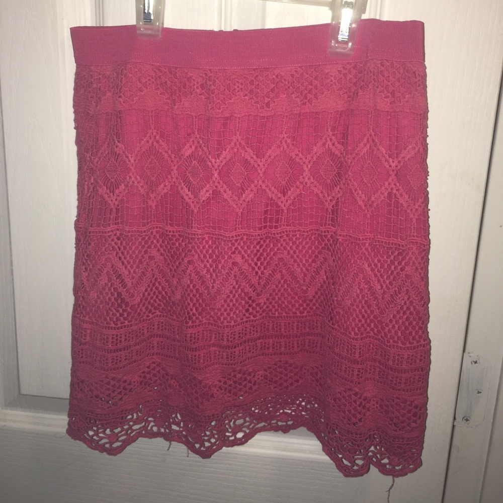 Pink lace pencil skirt