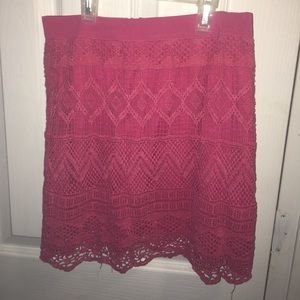 Pink lace pencil skirt