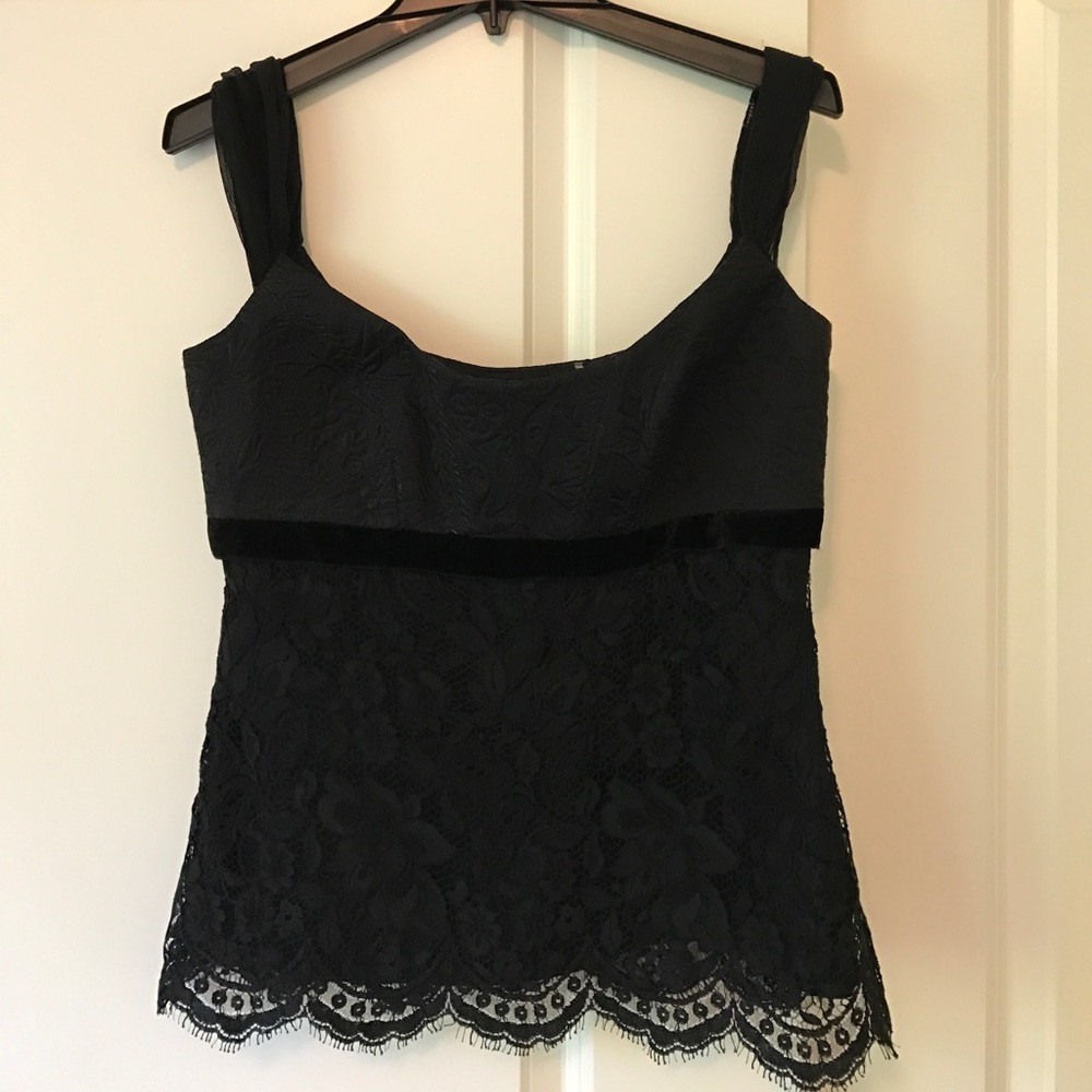 Black Lace and Velvet Ellie Tahari Tank Top
