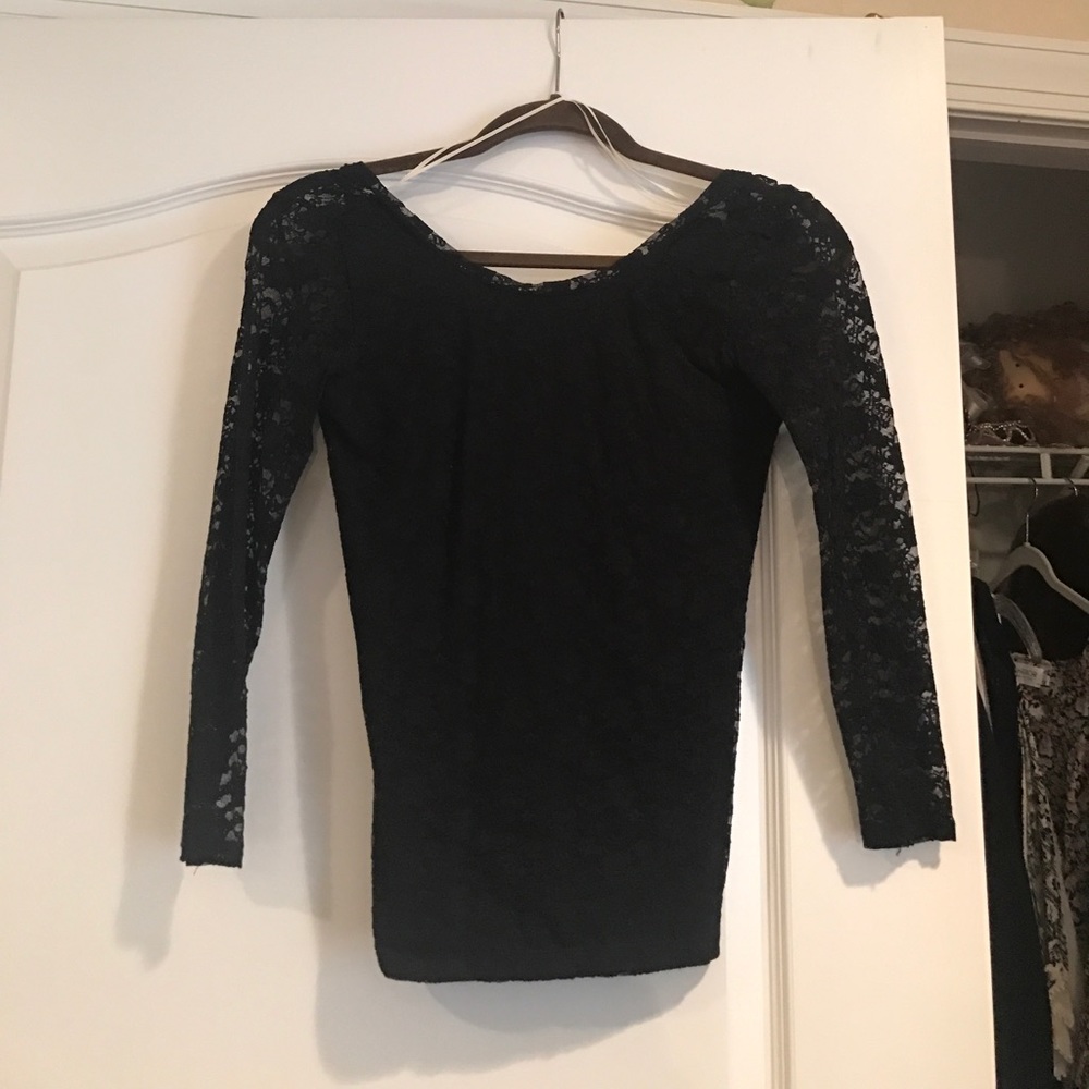 Lace black cropped sleeved shirt from aerie