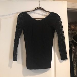 Lace black cropped sleeved shirt from aerie