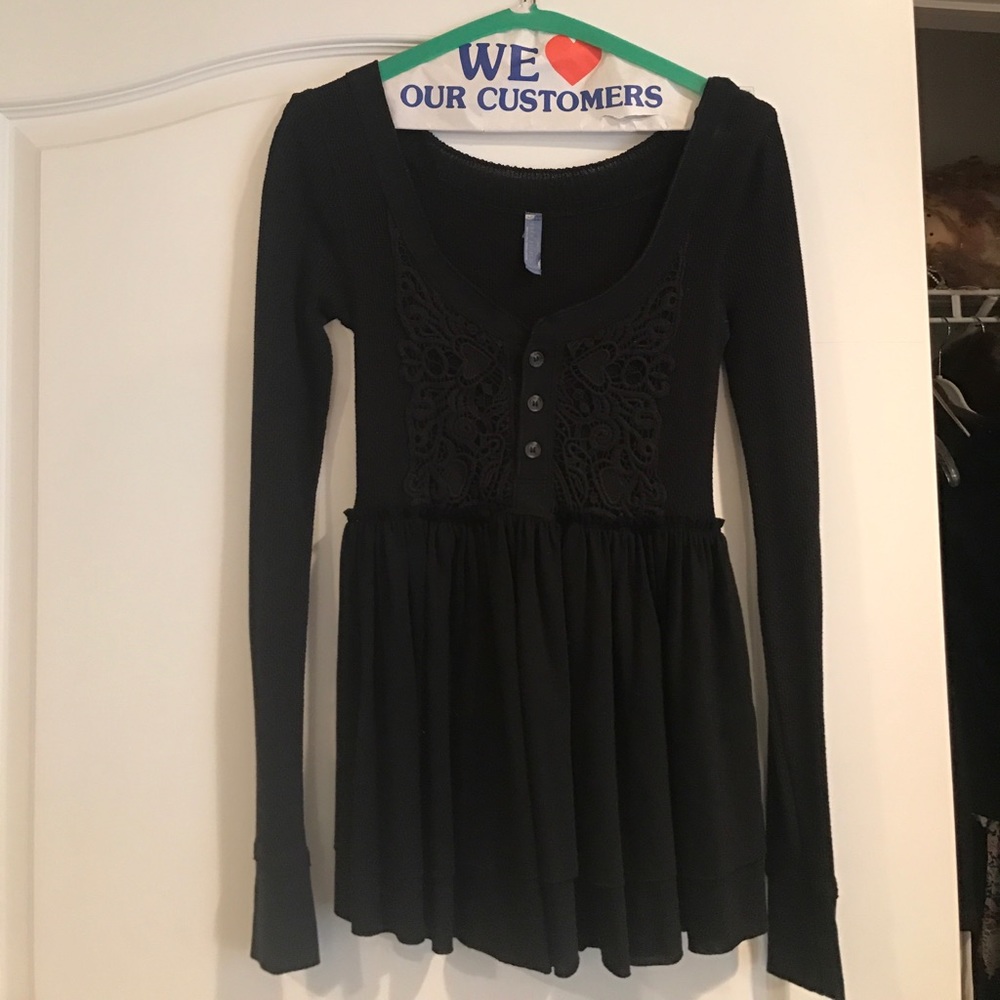 Black free people babydoll long sleeve shirt