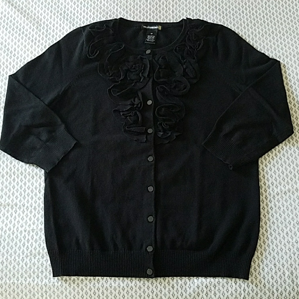 Black 3/4 sleeve cardigan with ruffle detail