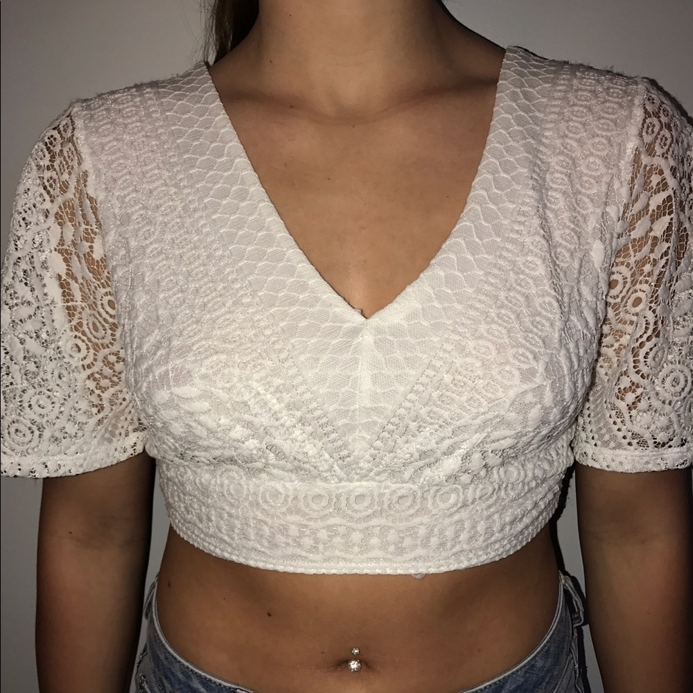 white lace crop top