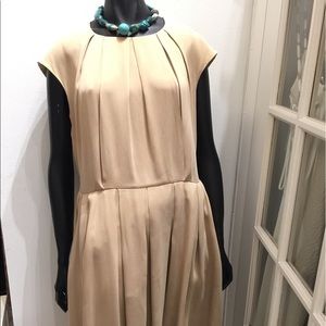 Max Mara tan crepe shift dress with pockets