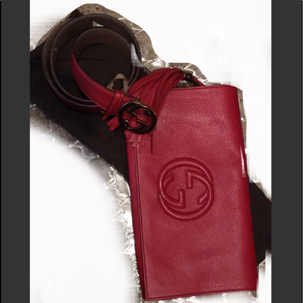 100% authentic red leather Gucci clutch