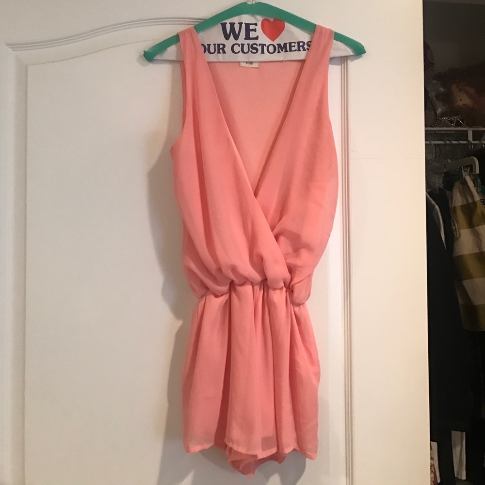 Pink Tobi elastic waste romper low v neck