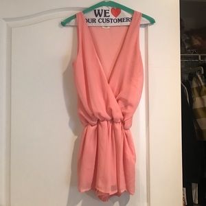 Pink Tobi elastic waste romper low v neck