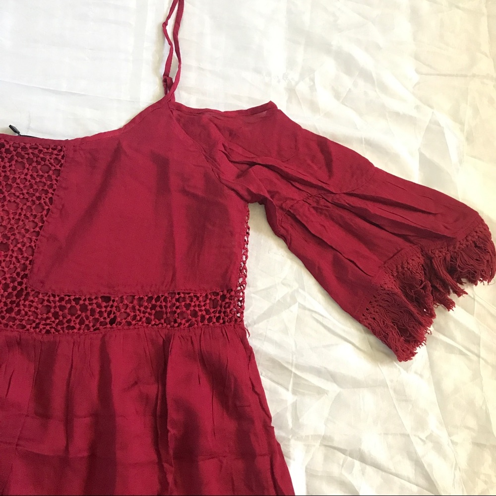 Boho Hippie Festival Crochet Cold Shoulder Dress - Picture 3 of 5