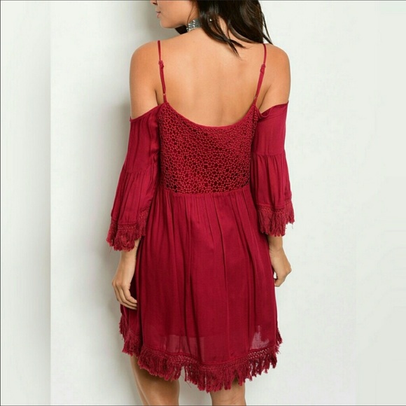 Boho Hippie Festival Crochet Cold Shoulder Dress - Picture 2 of 5