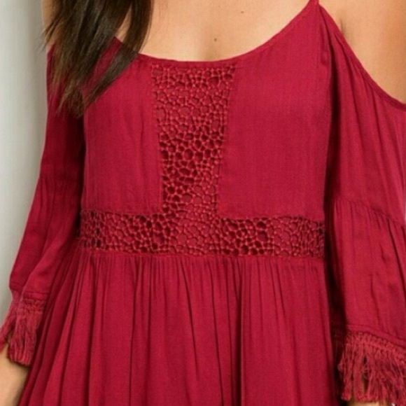 Boho Hippie Festival Crochet Cold Shoulder Dress - Picture 4 of 5