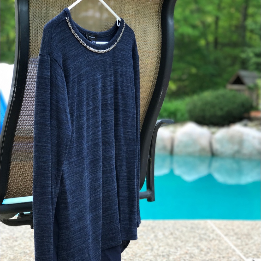 Atmosphere navy blue top with embellishing.