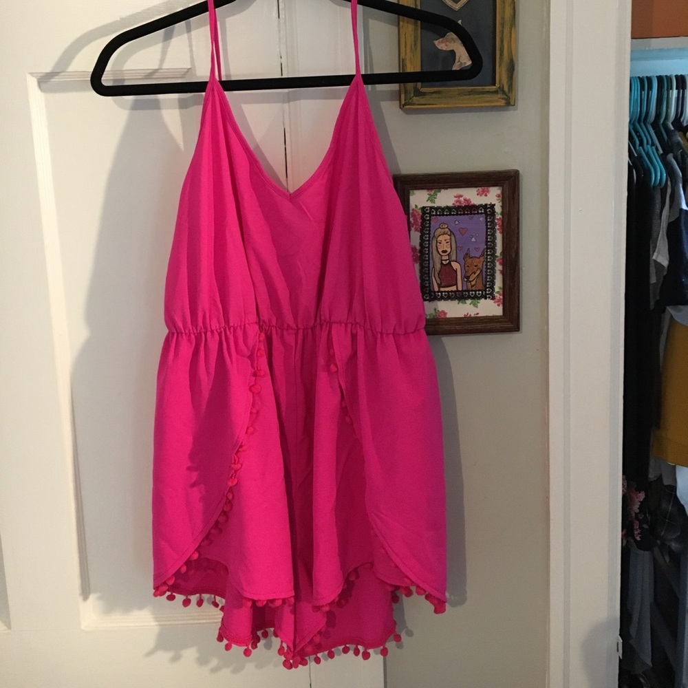Pink pom-pom fringe Romper