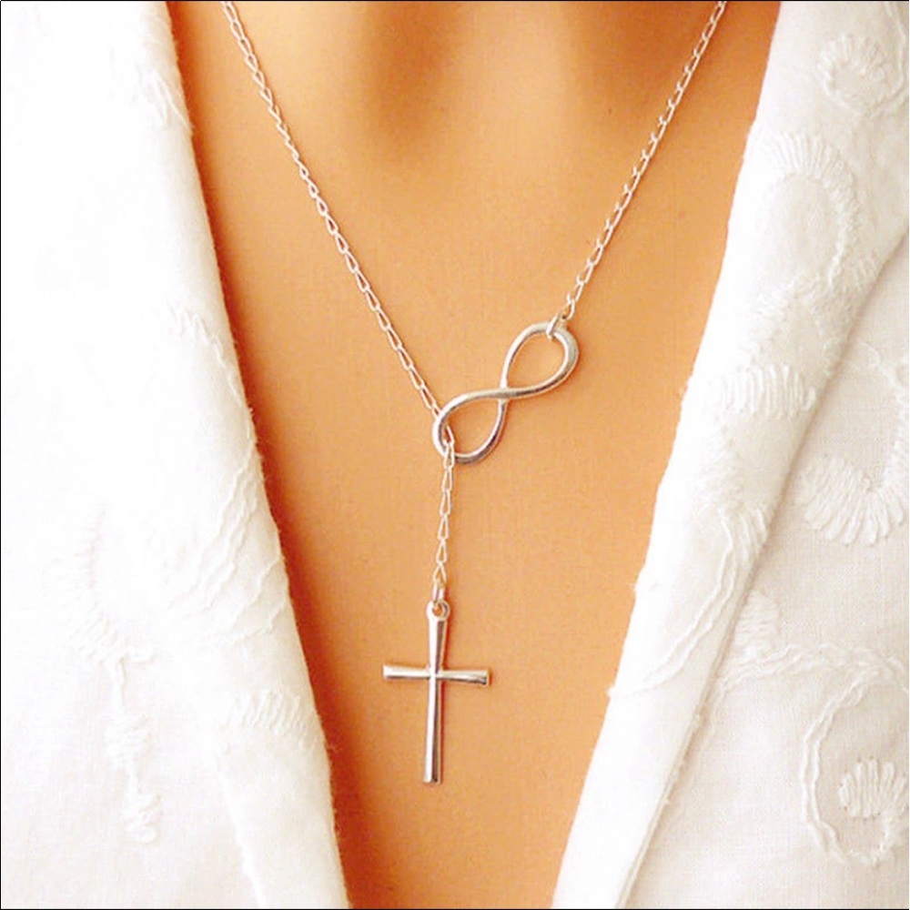 Cross Christian delicate infinity charm necklace