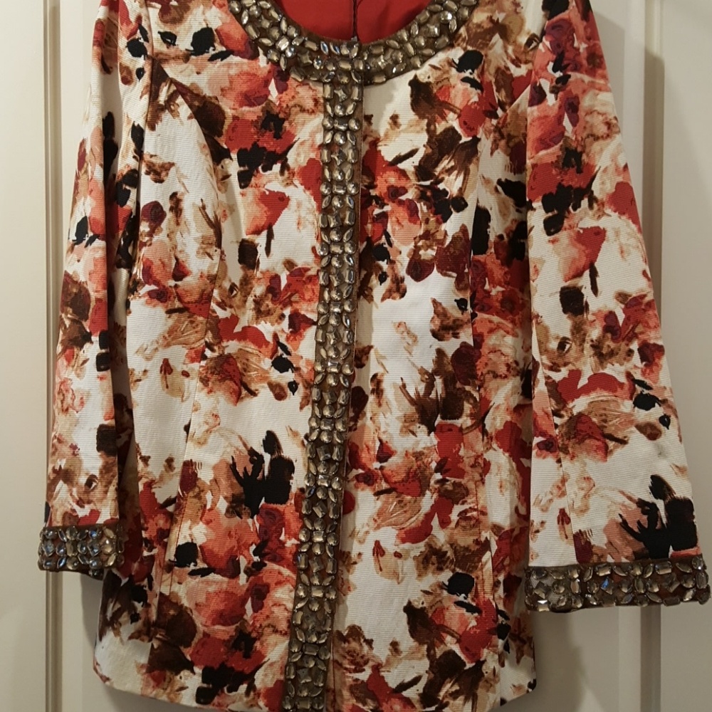 St John flowered ruby colored coat