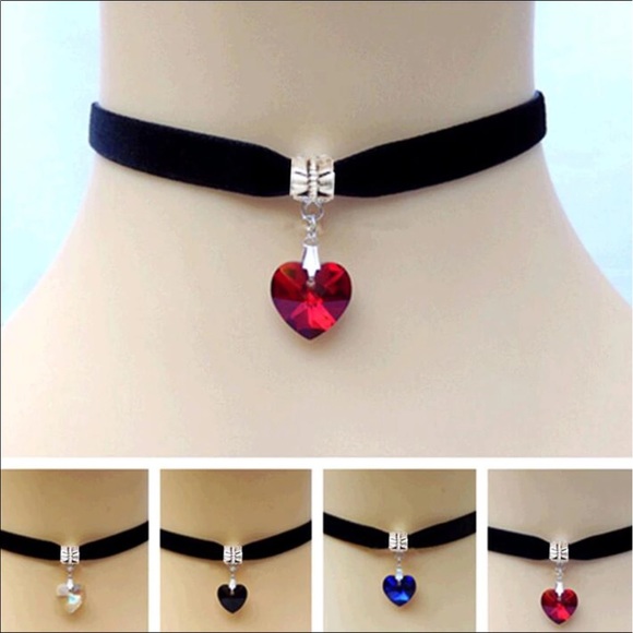 ♦️ Choker heart charm necklace velvet colors - Picture 2 of 3