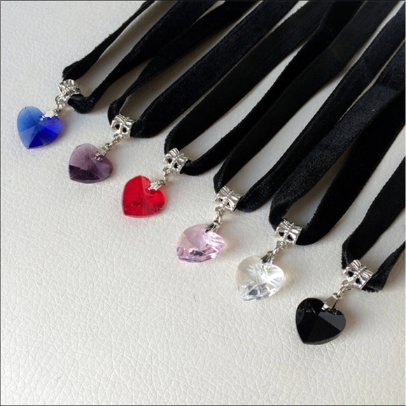 ♦️ Choker heart charm necklace velvet colors - Picture 3 of 3