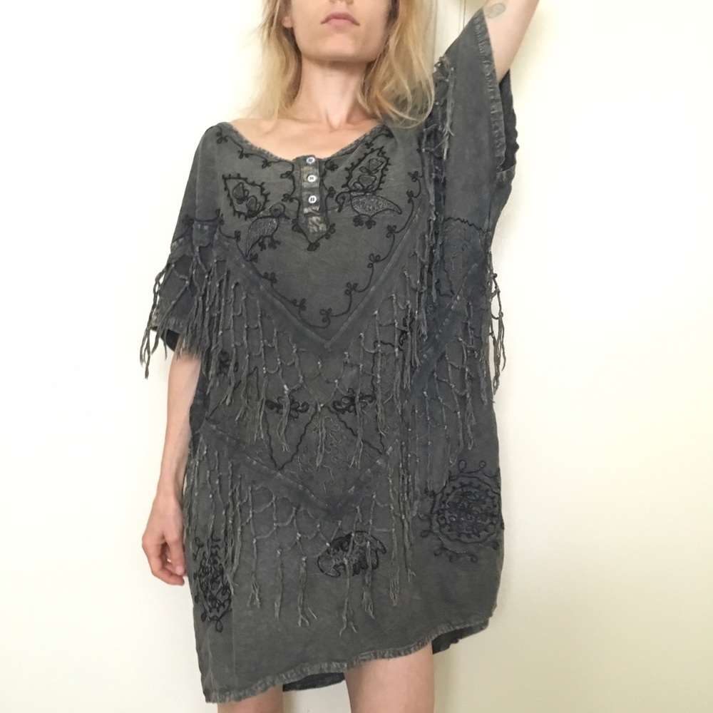 Embroidered boho fringe OS dress
